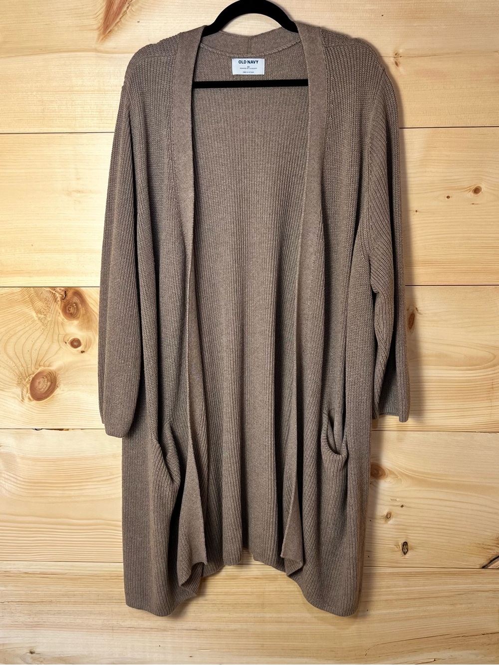Old Navy Women's 3X Taupe Open-Front Ribbed Cardigan Cottagecore Minimalist